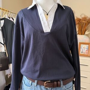 Nautica Jeans Navy blue Top with White Collar
